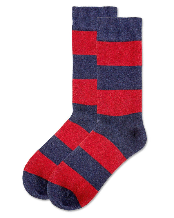 Mens Cashmere Blend Striped Crew Socks -Navy