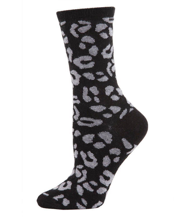 Women's Cashmere Leopard Animal Print Crew Socks: Hemp Heather / 9-11*