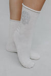 Crystal Roll Top Skull Crew Socks -Black*