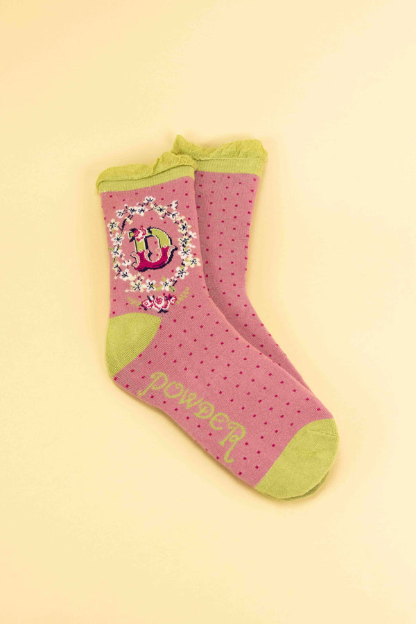 A-Z Alphabet Monogram Letter Ankle Socks: D