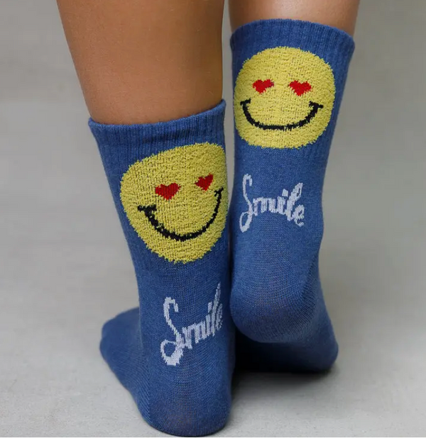 Back Smiley Smile Quarter Socks -Blue