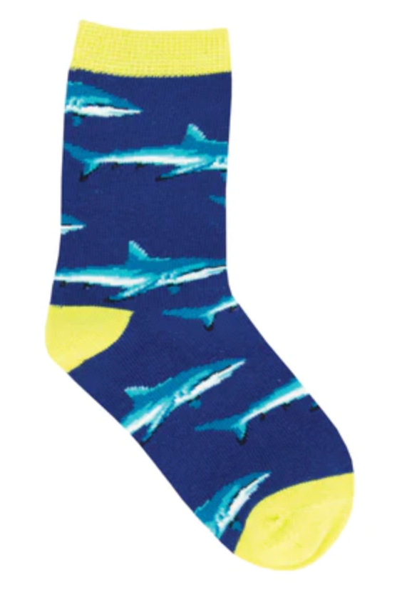 Kid's Shark School Crew Socks -2-4 Years Navy