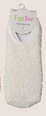 TipiToe Cozy Fuzzy Non Slip Slipper Sock - Off White
