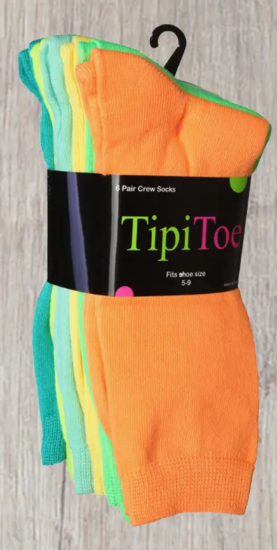 TipiToe 6 Pack Crew Socks -Citrus