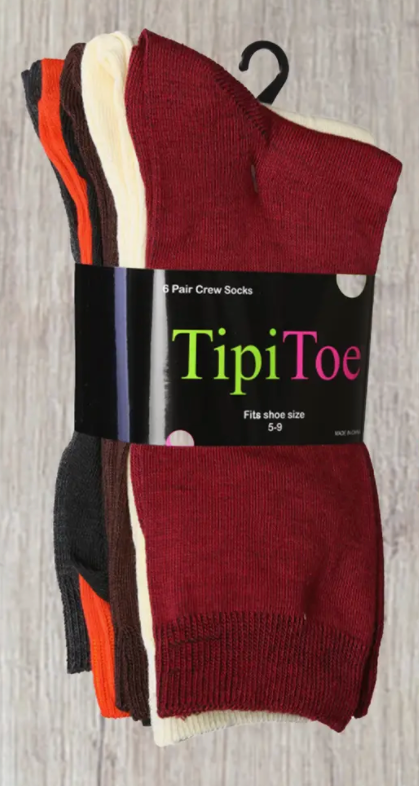 TipiToe 6 Pack Crew Socks -Autumn Tones