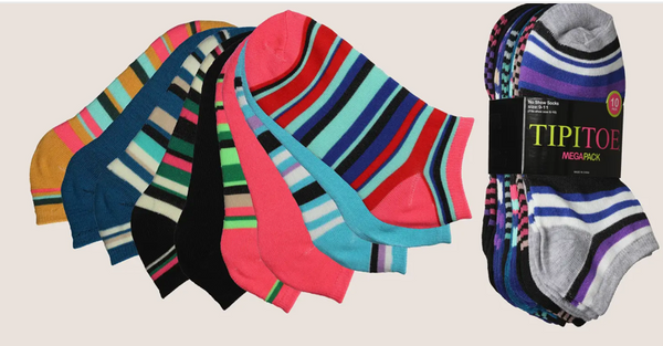 10 Pack Ankle Socks-Pink/Red Stripe Assortment