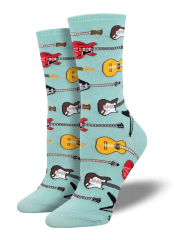 Women's Guitar Riff Crew Sock -Blue