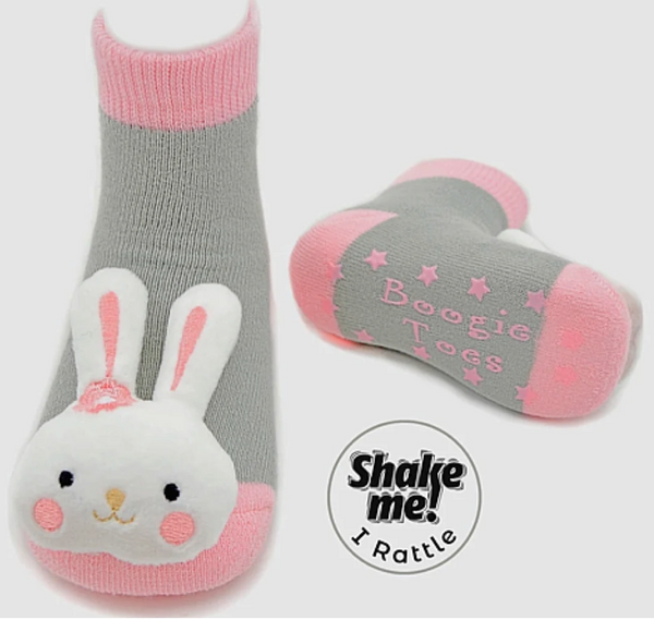Pink Bunny Rattle Socks 1-2Y*