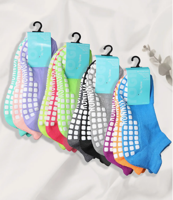 3 Pack Non-Skid Sticky Gripper Low Cut Socks-Purple, Coral, Mint