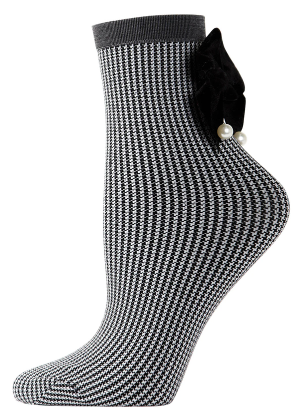 Women's Pearl Bow Houndstooth Anklet