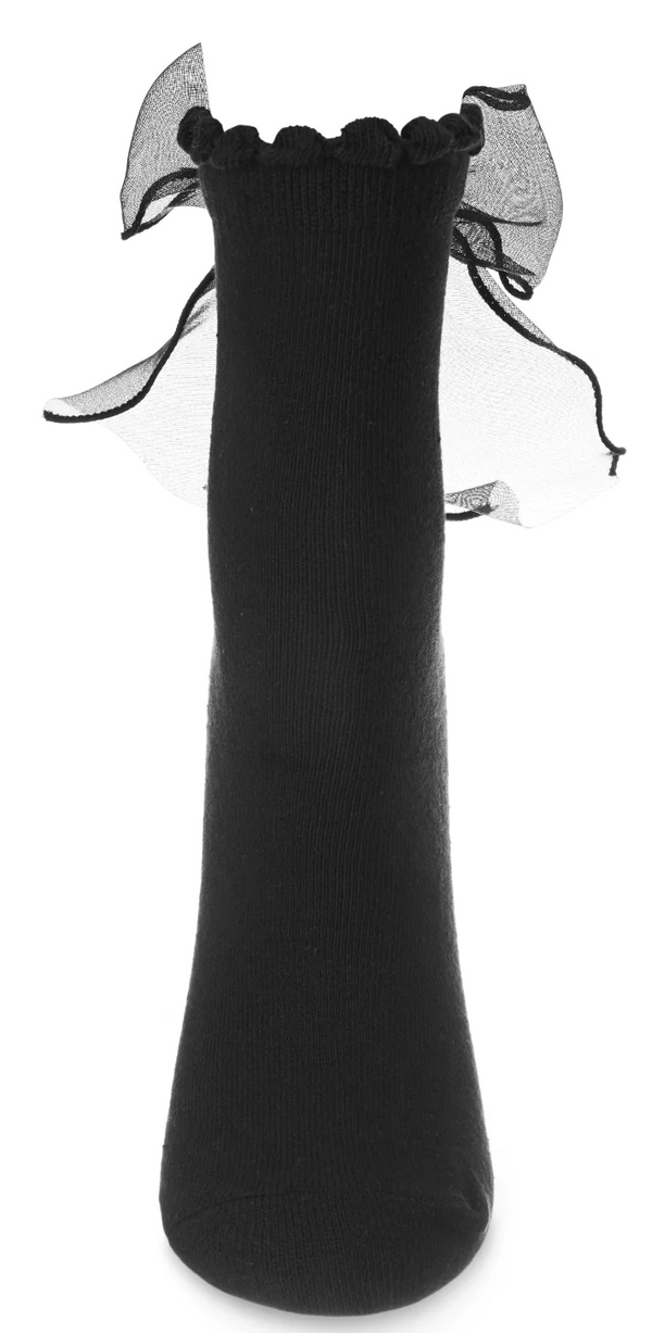 Women's Flowing Ribbon Back Fashion Crew Socks -Black