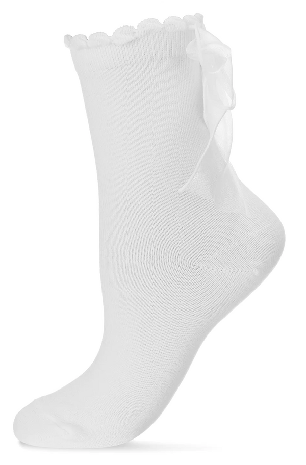 Women's Flowing Ribbon Back Fashion Crew Socks -White