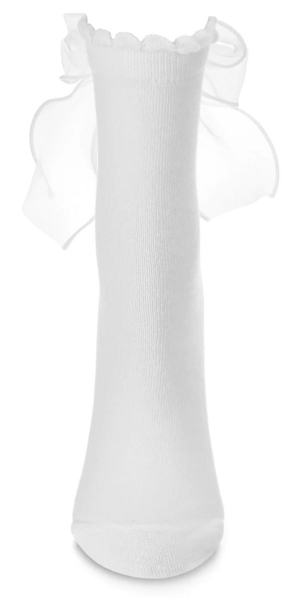 Women's Flowing Ribbon Back Fashion Crew Socks -White