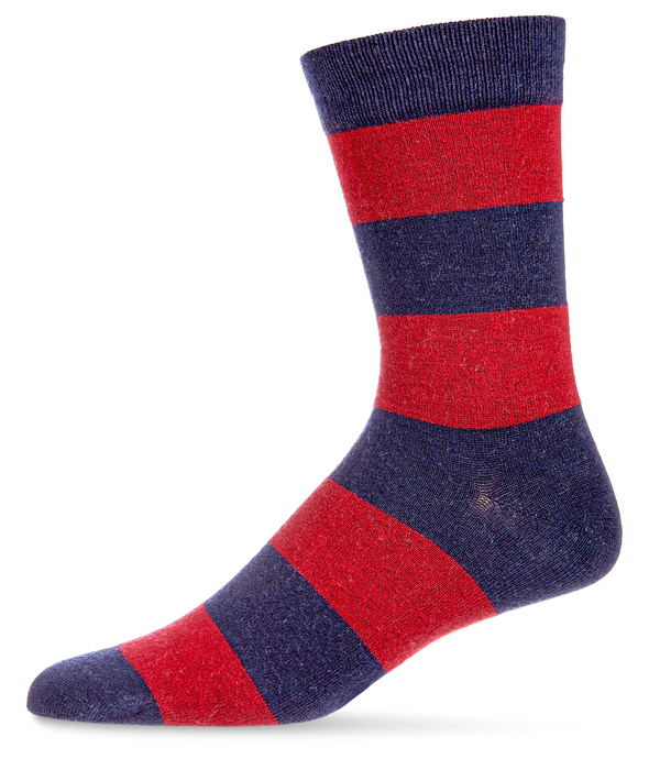 Men's Cashmere Rugby Striped Crew Socks -Navy