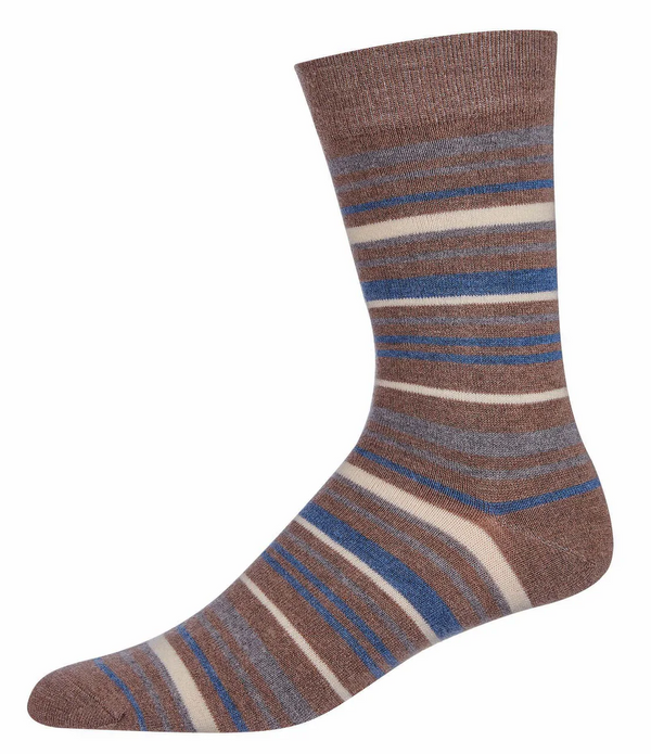 Men's Cashmere Slick Stripes Crew Socks -Hemp