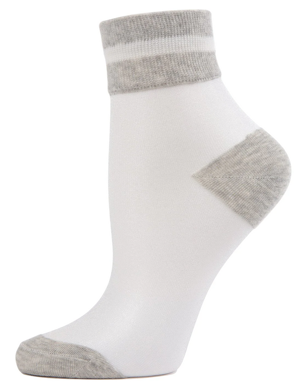 Women's Sheer Striped Cuff Ankle Socks -White