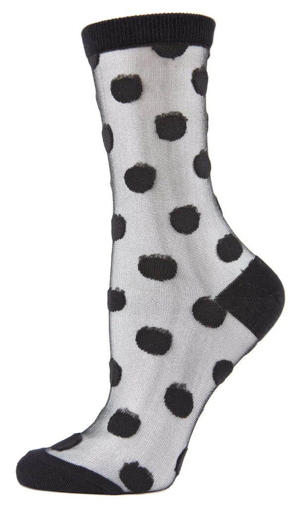 Women's Polka Dot Sheer Crew Socks -Black  -Sale