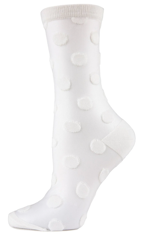Women's Polka Dot Sheer Crew Socks -White