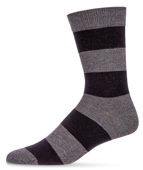 Men's Cashmere Rugby Striped Crew Socks -Grey