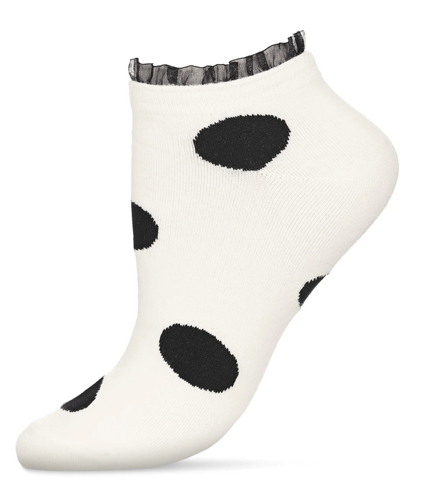 Women's Ruffle Polka Dot Lowcut Socks -White