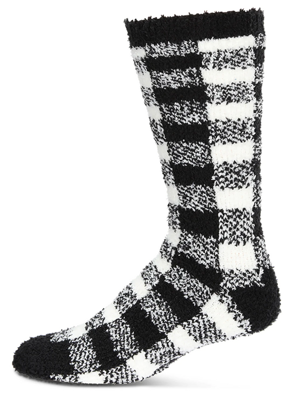 Men's Buffalo Plaid Cozy Crew Socks -Black