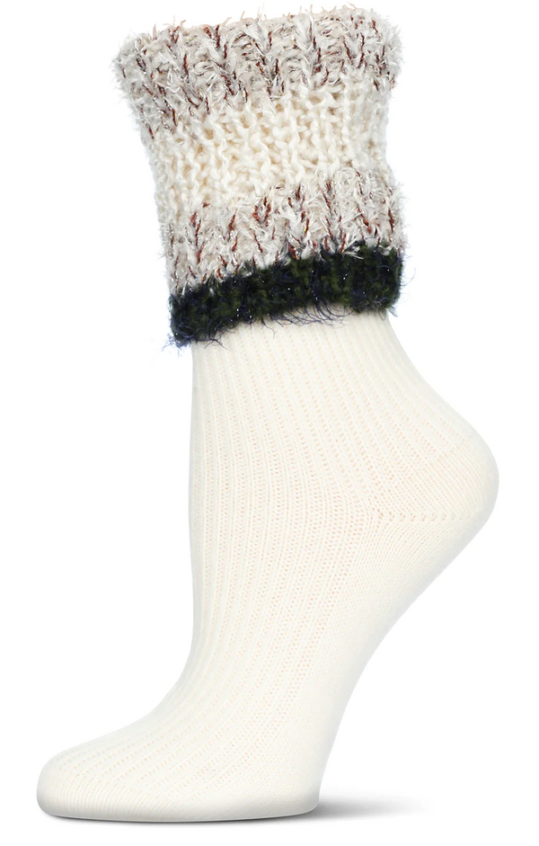 Women's Bellevue Furry Cuffed Crew Socks -Vanilla