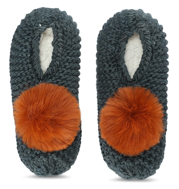 Women's Pom Pom Recycled Knit Sherpa Lined Slipper -Teal