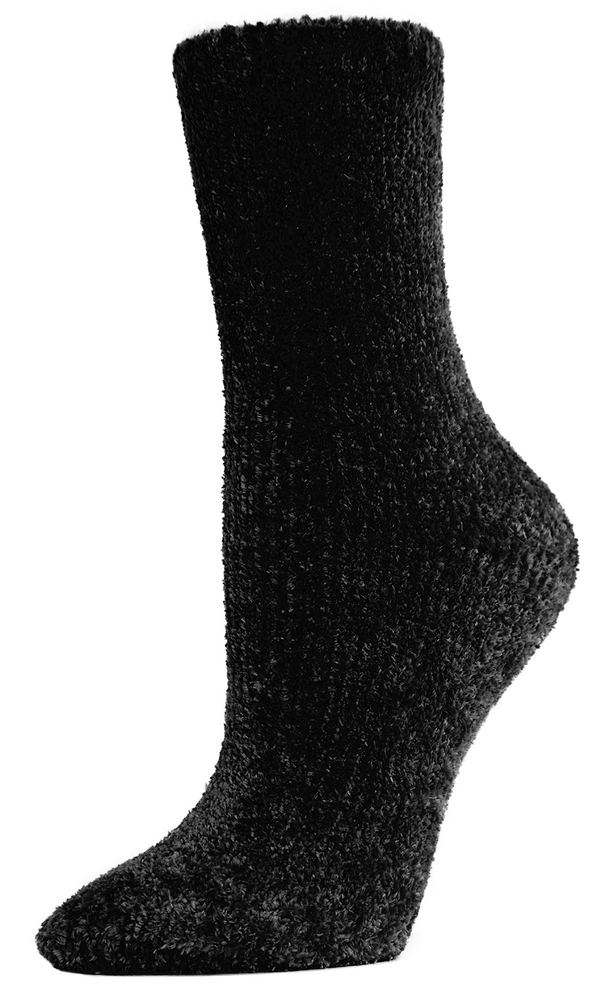 Women's Velour Luxe Crew Socks -Black