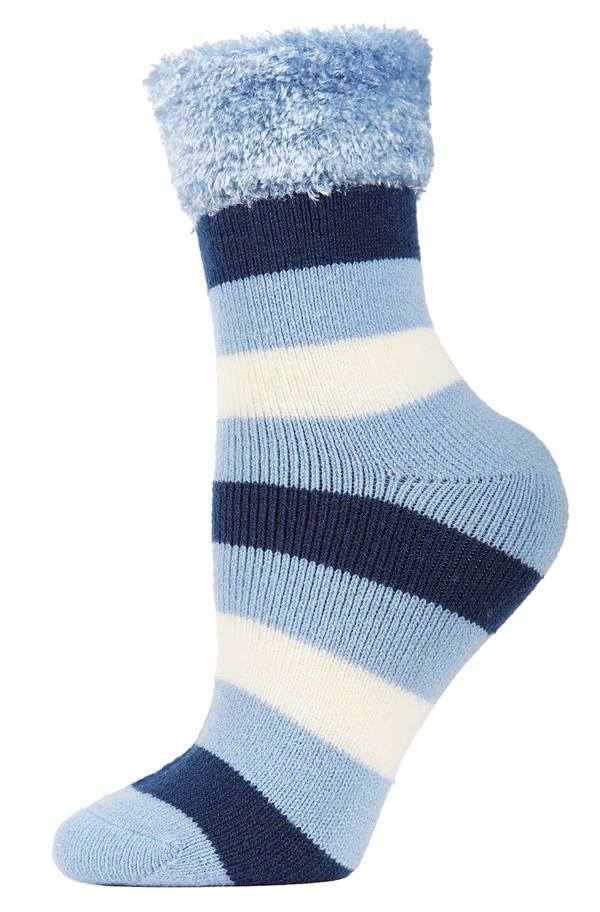 Women's Multi Stripe Plush Cabin Sock -Dusty Blue