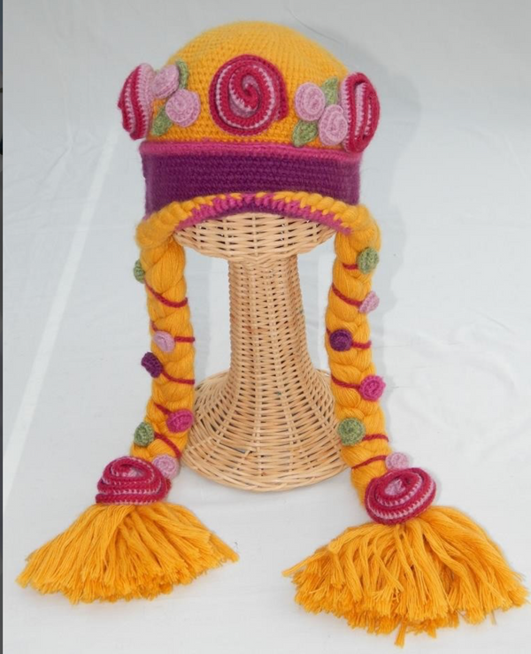 Hand Embroidery Bouquet Of Roses and Braids Hat