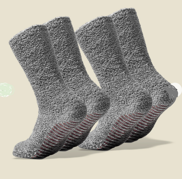 Gripjoy 2 Pack Fuzzy Grip Socks -Light Grey -Large/Extra Large