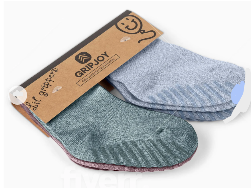 Gripjoy 4 Pack Crew Non-Slip Grip Socks for Toddlers-Green, Blue