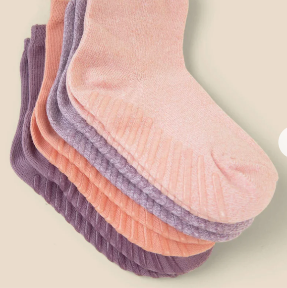 Gripjoy 4 Pack Crew Non-Slip Grip Socks for Toddlers-Pink Purple- 6-8 Years Old