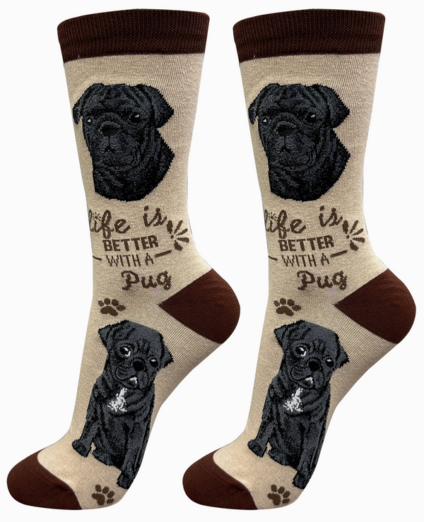 Black Pug Dog Crew Socks -Unisex