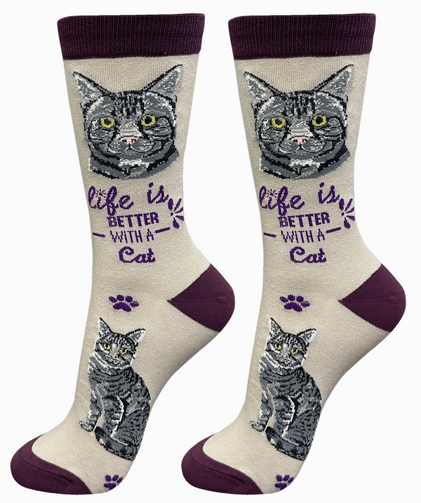 Silver Tabby Cat Crew Socks -Unisex
