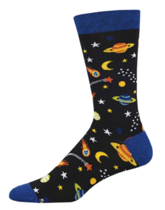 Men's Bamboo Reach For The Stars Crew Sock - Black