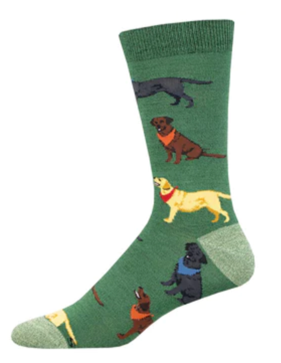 Men's Bamboo Loving Labradors Crew Sock - Green Heather