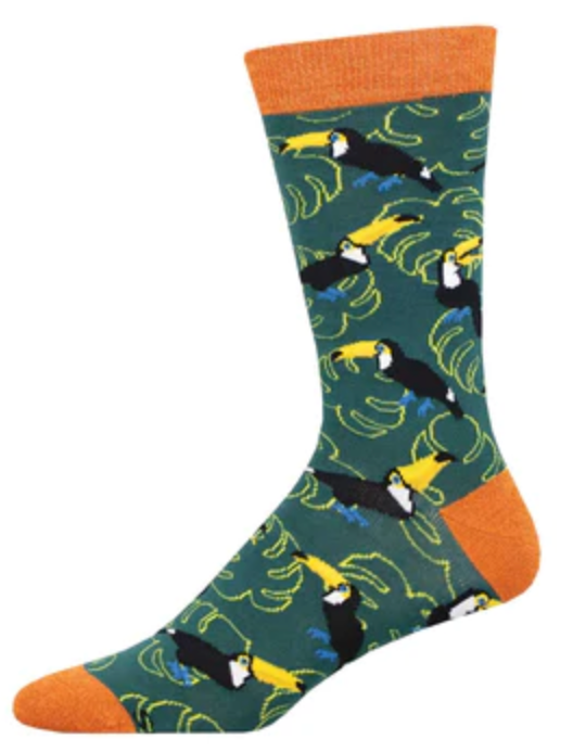 Men's Bamboo Toucan Leaves Crew Sock - Green