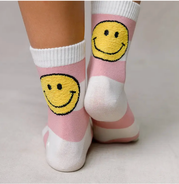 Back Smiley Smile Quarter Socks -Striped Pink*