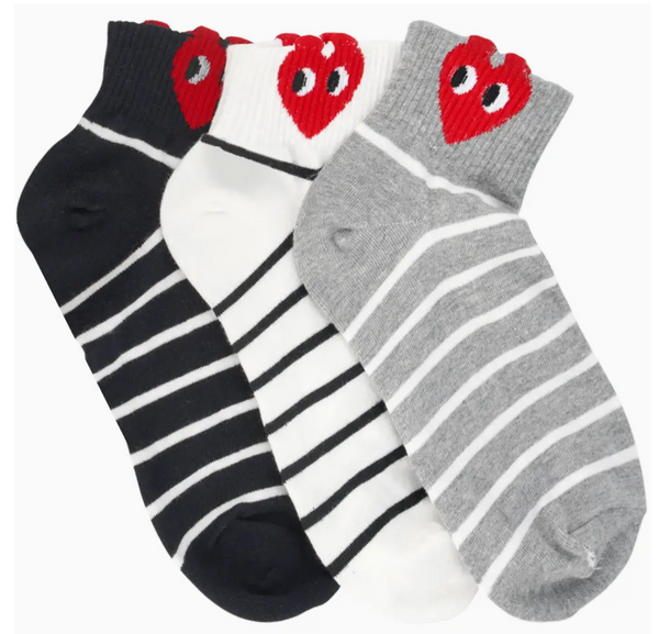 Stripe Google Eye in Heart Ankle Socks - Black*