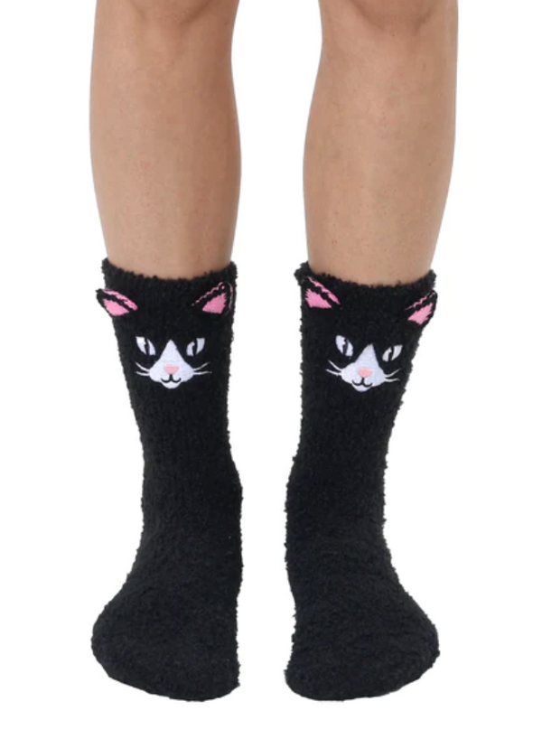 Fuzzy Black Cat Crew Sock
