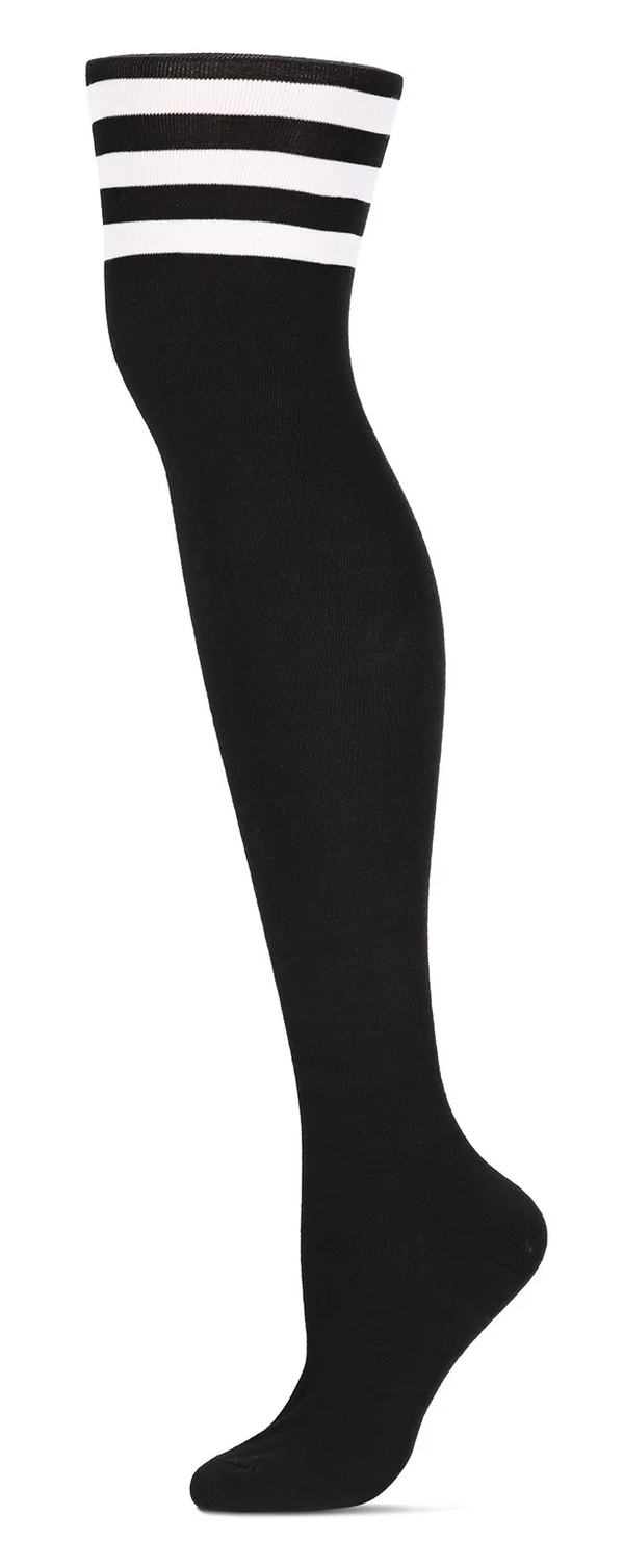 Women's Athletic Stripe Thigh High Socks -Black