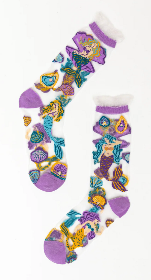 Whimsical Mermaid Ruffle Sheer Crew Sock