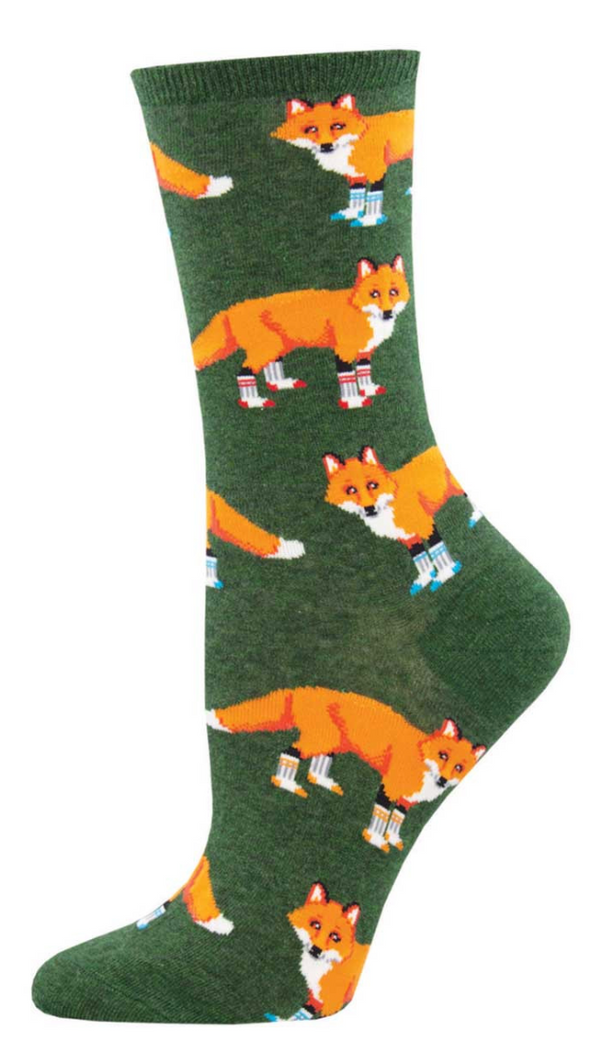 Women's Soxy Foxes Crew Sock - Green Heather