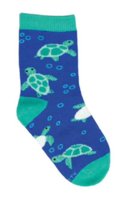 Kid's Bubbly Turtles Crew Socks -Blue -2-4 Years