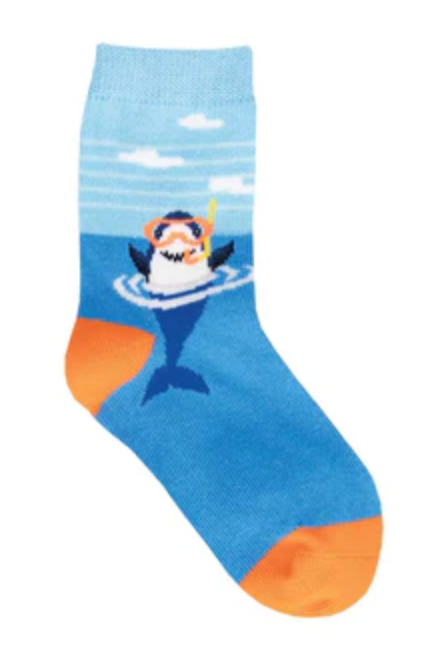 Kid's Snorkel Shark Crew Socks Navy -2-4 Years