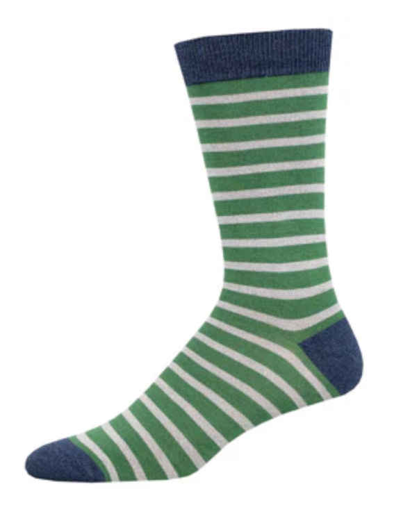 Men's Bamboo Sailor Stipe Crew Sock -Green/Gray