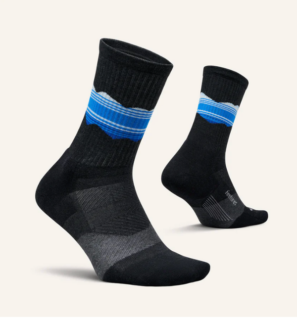 Feetures Trail Mini Crew Sock -Blue Ridge Charcoal -Extra Large