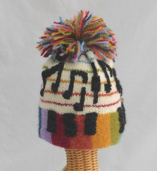 Hand Knit Musical Hat with Pom Pom