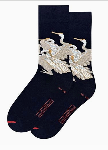 Art Socks -Woven Fukusa -Japanese Cranes -Medium